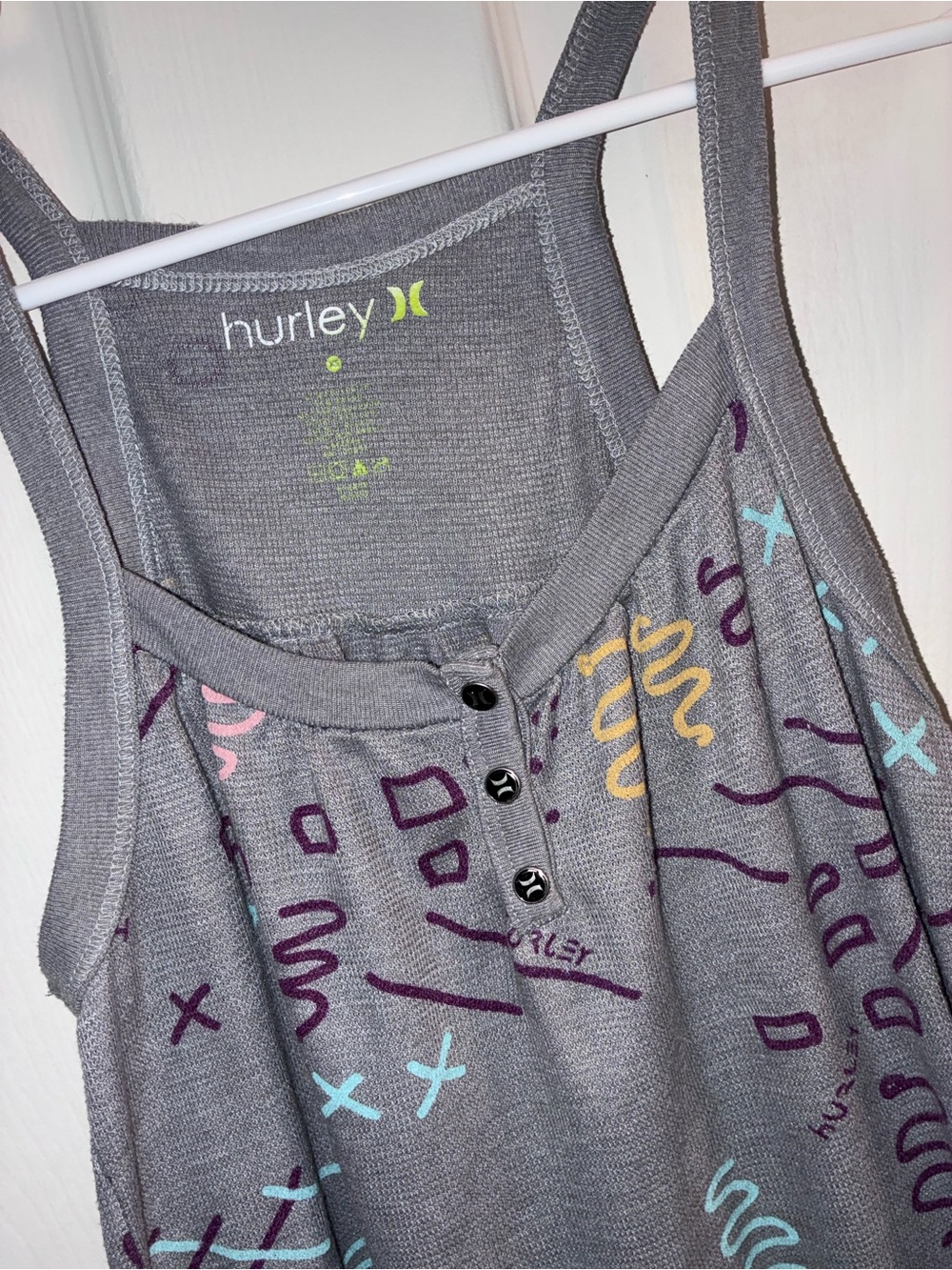 Hurley Gray Tank with Multicolor Scribble Graphic